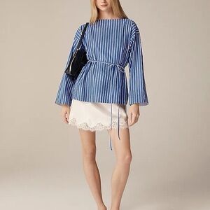 J Crew Blue Striped Blouse with Belt